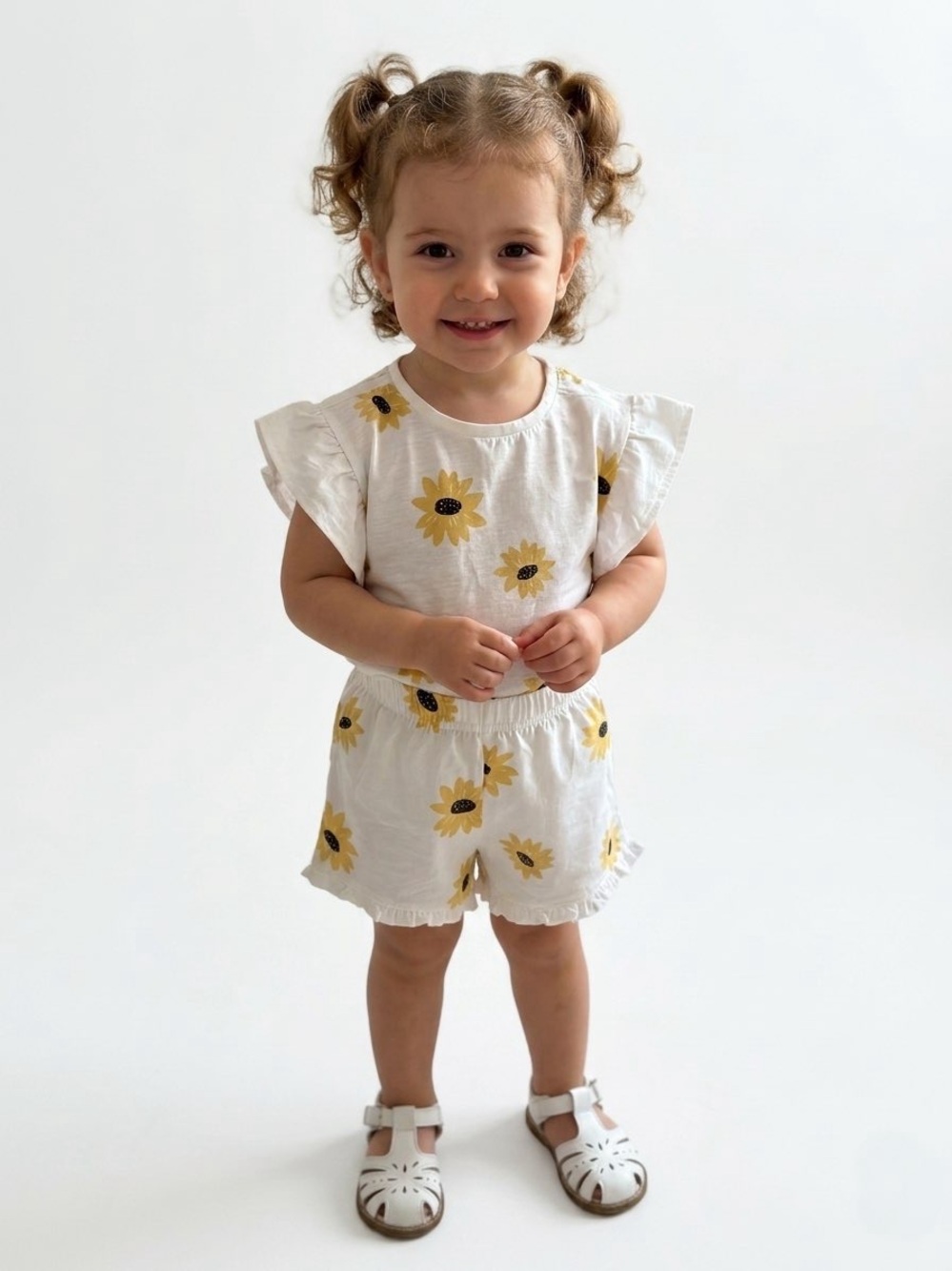 Zara Baby Girl Sunflower 100% Cotton Ruffle Shorts Set 18 - 24 Months Summer